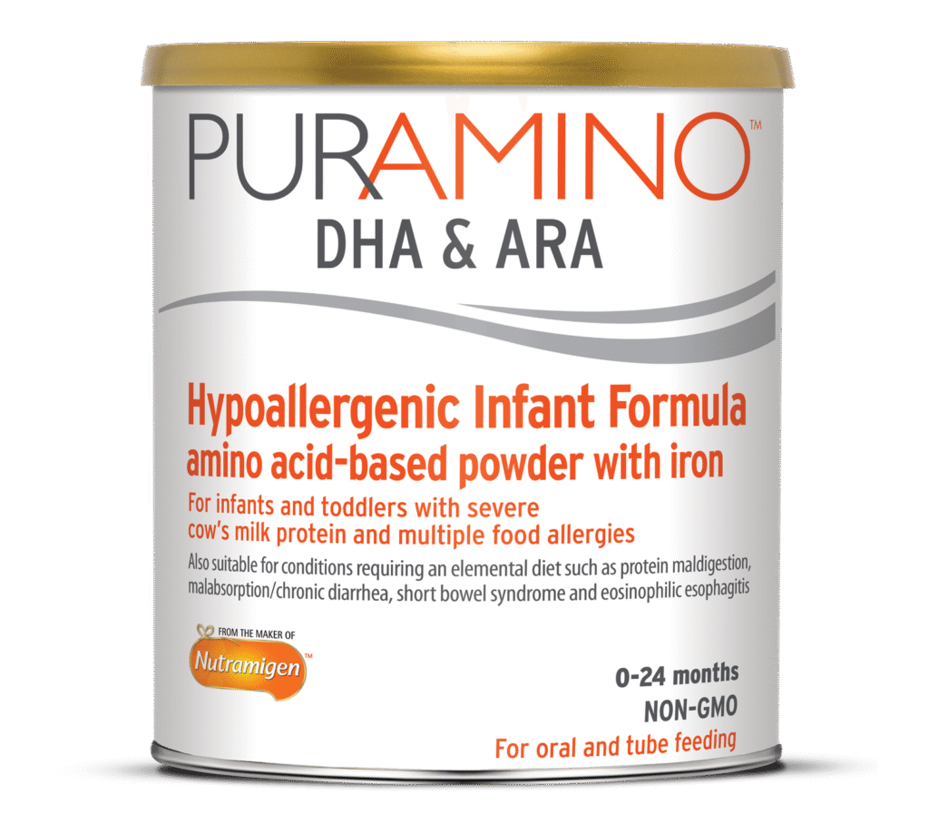 Can of PURAMINO hypoallergenic infant formula